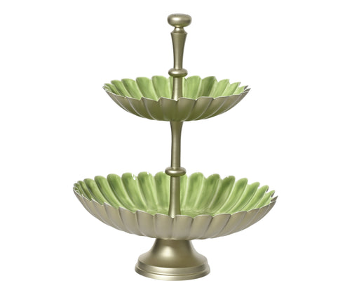 Serving 2 Tier Tray Green/Gold