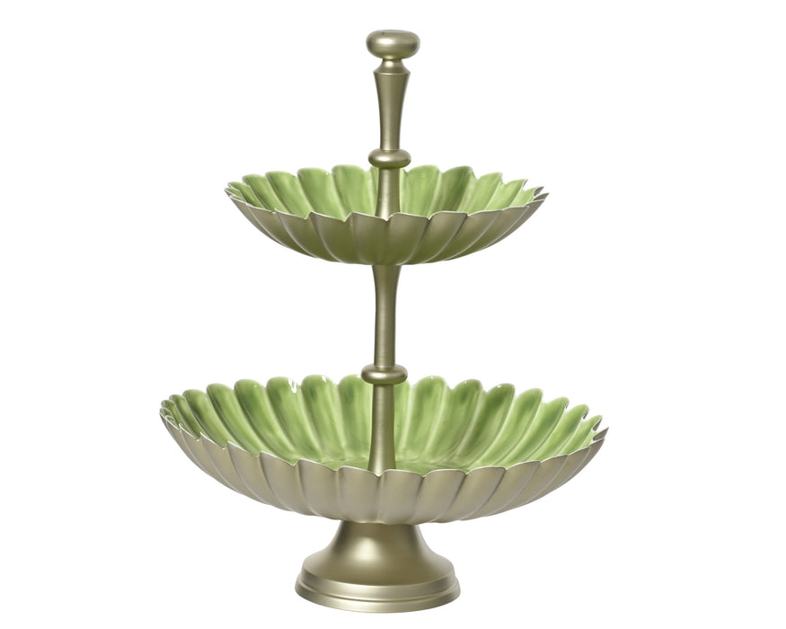 Serving 2 Tier Tray Green/Gold