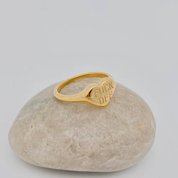 "Fuck Off" Heart-shaped 18K Gold Plated Stee Ring - FGS