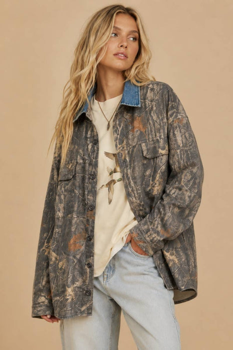 Denim Collar Camo Shacket
