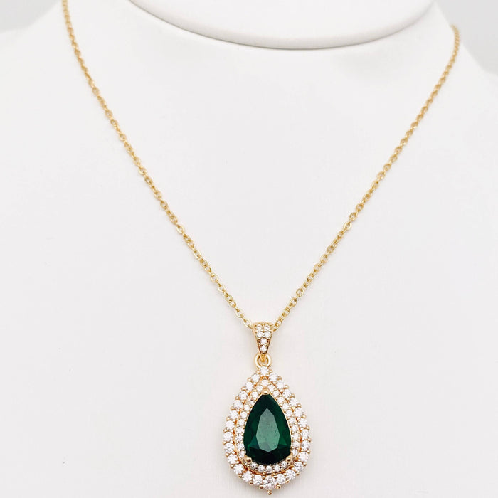 Green Zircon Pendant Stainless Steel Necklace