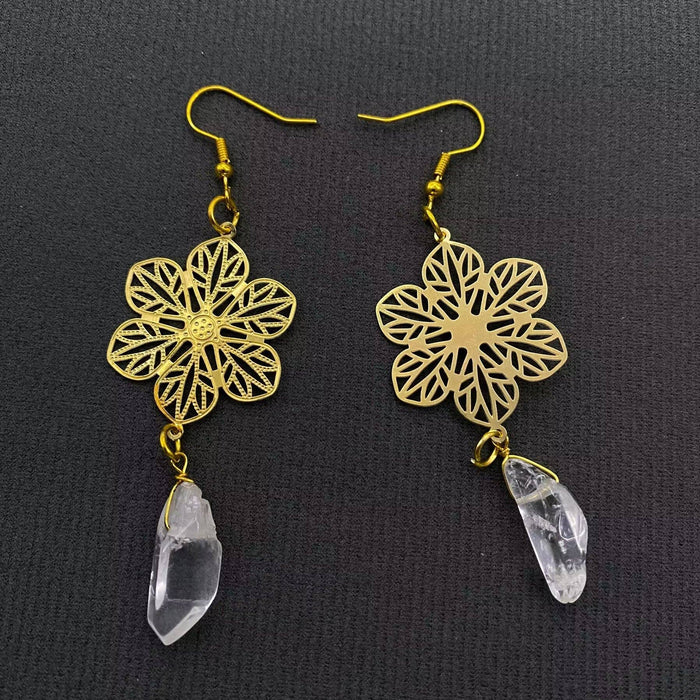 White Crystal Gold Plated Snowflakes Charm Dangle Earrings