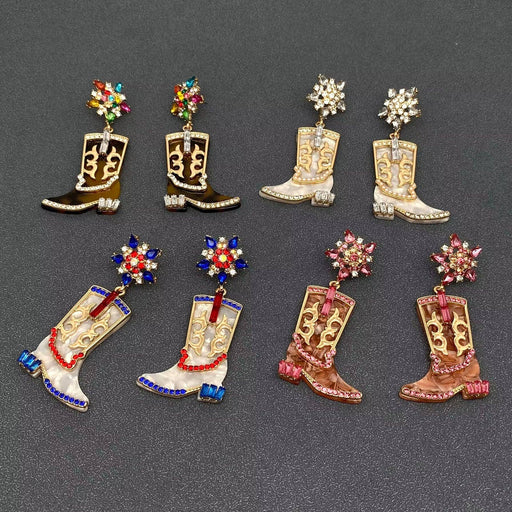 WJ - Western Style Inlaid Rhinestone Boots Post Earrings
