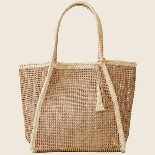 Two Tone Woven Straw Tote Bag