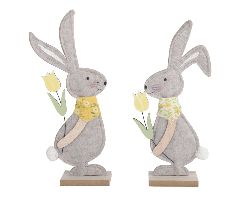 Bunny Felt w/Tulip & Wood Base 24cm