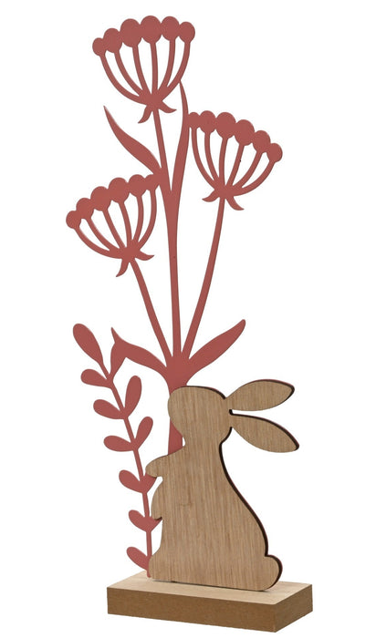 Bunny with Flowers Wood Base 31.5cm