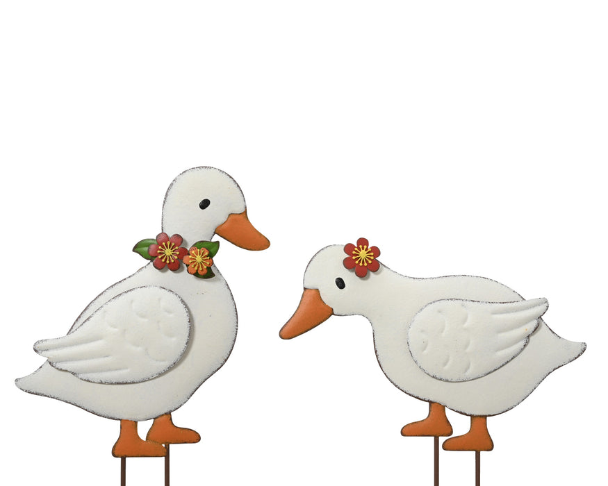Garden Stake White Duck w/Flowers 30.5 cm