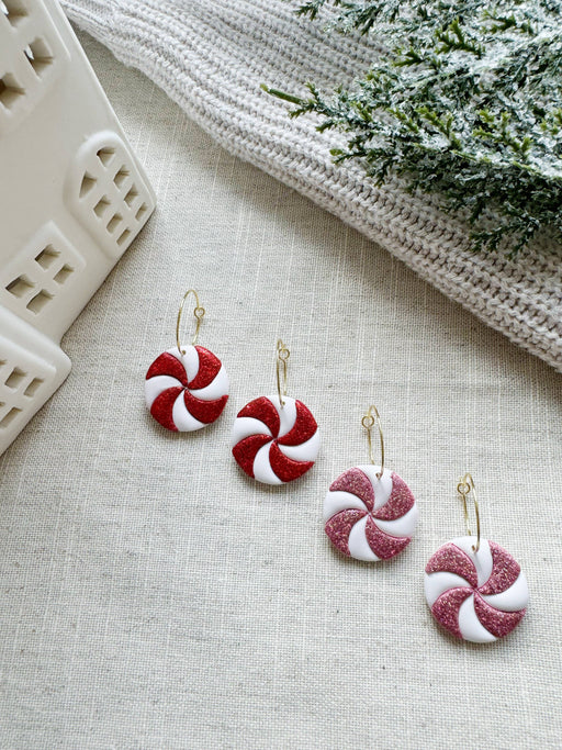 Glitter Peppermint Hoops | Polymer Clay Earrings 