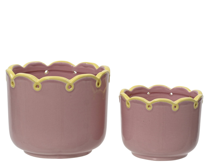 Planter Stoneware Pink w/Yellow Small