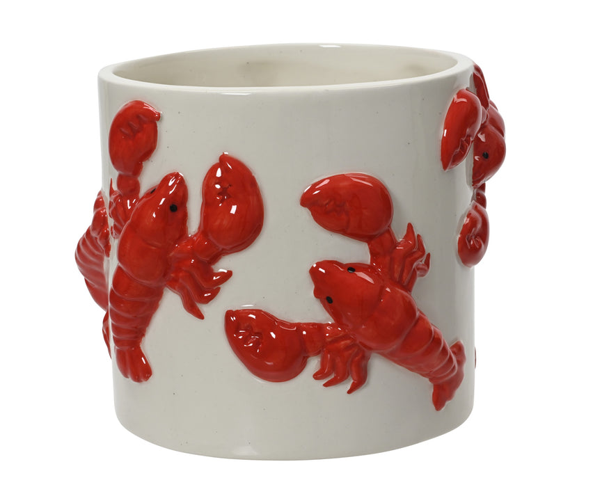 Planter White w/Red Lobsters 13cm