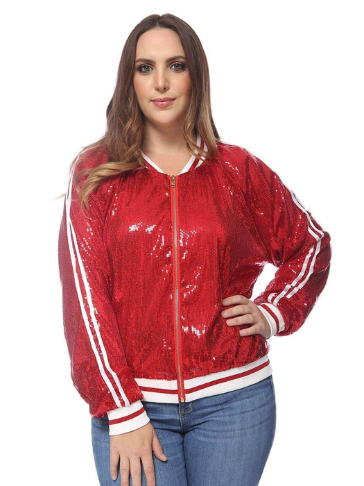 Plus Size Sequin Bomber Jacket