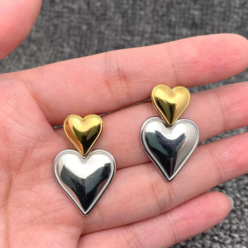 Two Tone Heart 18K Gold Plated S.Steel Post Earrings - FGS