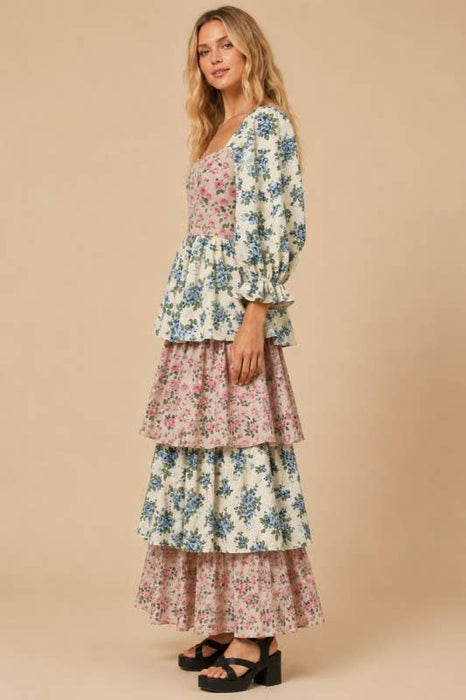 FLORAL PRINT MAXI TIERED DRESS