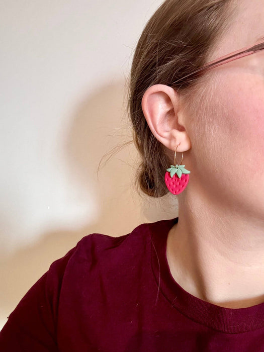 Strawberry Hoops | Polymer Clay Earrings