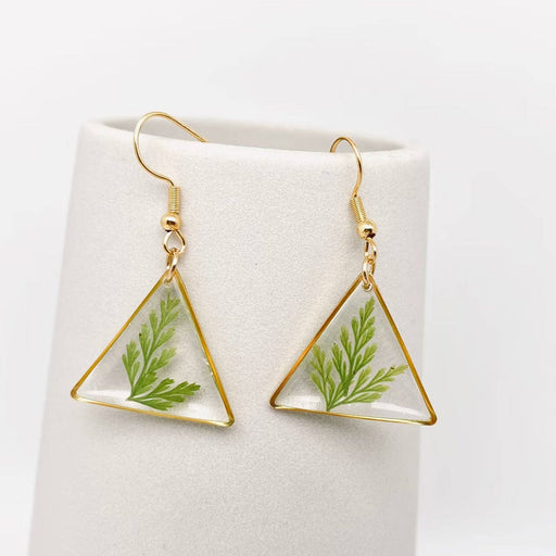 Dried Fern Leaves Pressed Plant Dangle Earrings - PDF