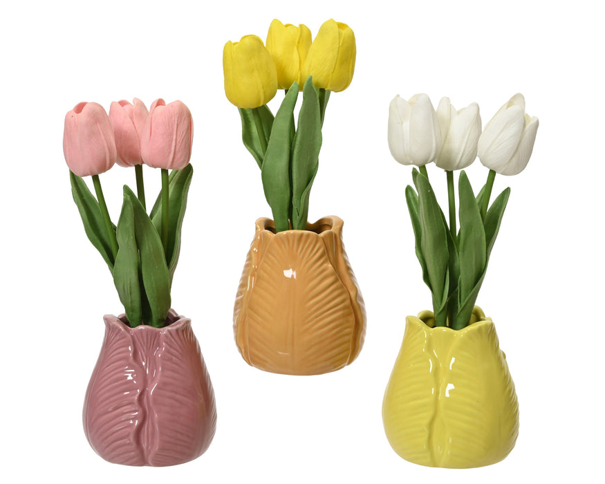 Potted Tulips Artificial 24cm Assorted