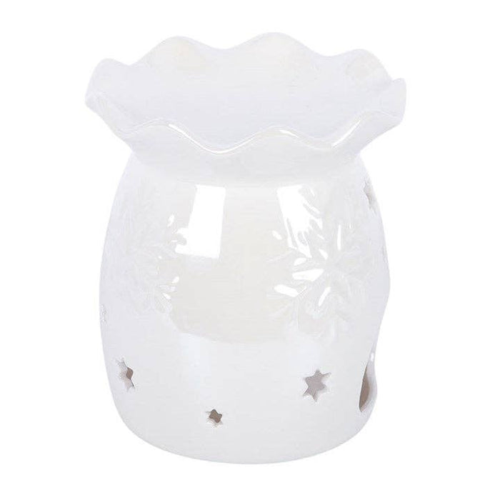 Iridescent White Snowflake Winter Oil Burner and Wax Warmer