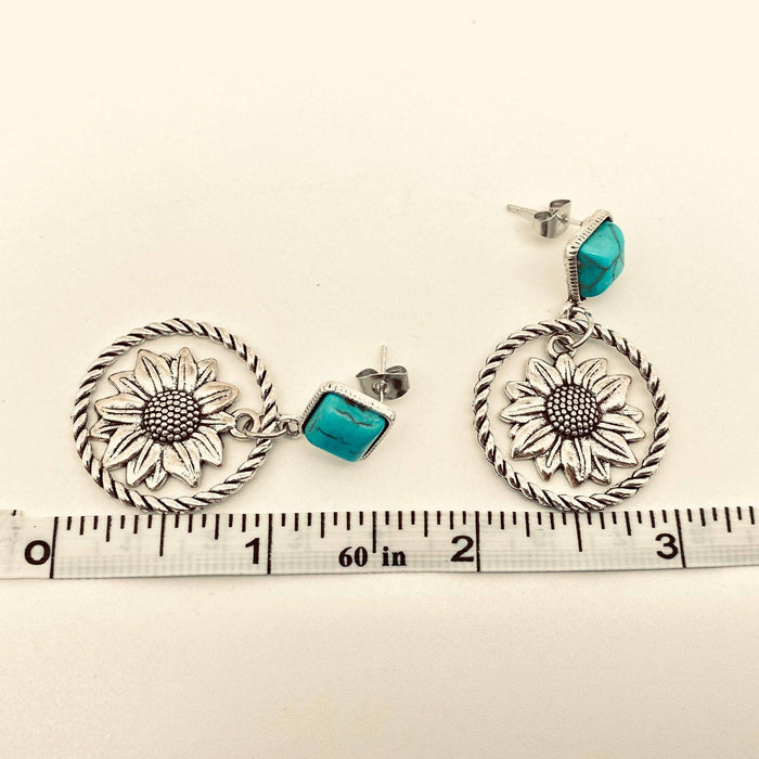 Western Style Sunflower Pendant Post Earrings - WJ
