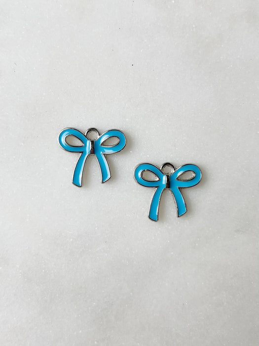 Bow Silver Blue Charm