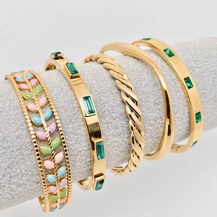 Multi Style 18K Gold Plated Stainless Steel Cuff Bangles-FGS