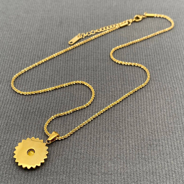 Zircon Inlaid Daisy 18K Gold Plated S.Steel Necklace