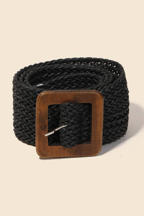 Wooden Square Buckle Braided Belt