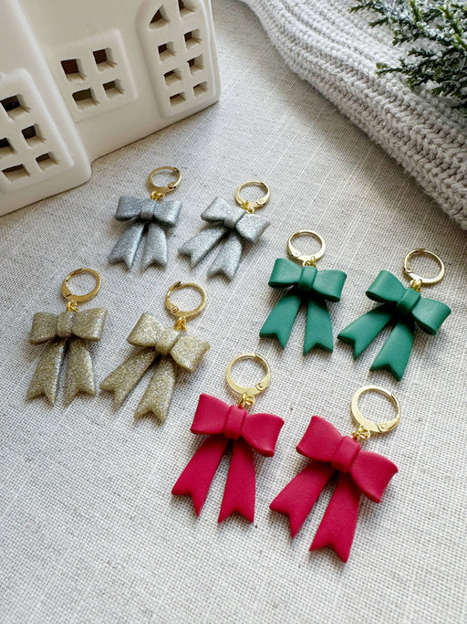 Holiday Bow Huggies | Polymer Clay Earrings 