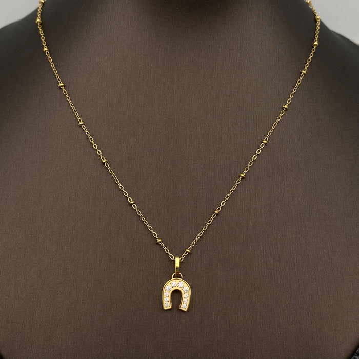 Inlaid CZ Horseshoe charm18K Gold Plated SS Necklace - FGS