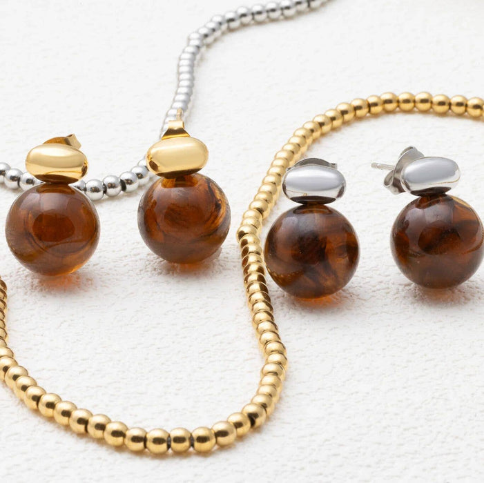18K Gold PVD Stainless Steel Tortoise Shell Stud Earrings