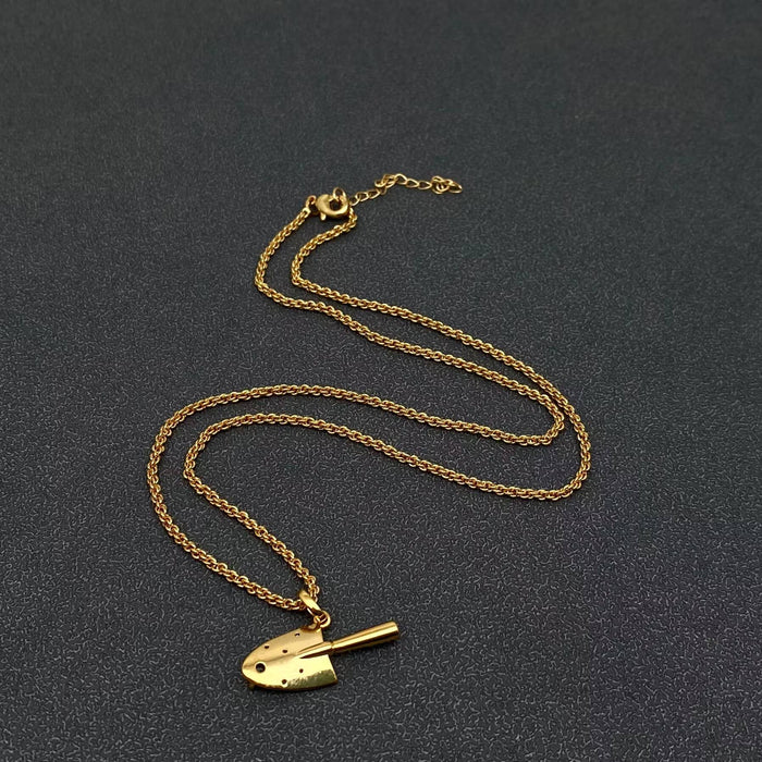 Inlaid CZ 18K Gold Plated Shovel Charm Necklace