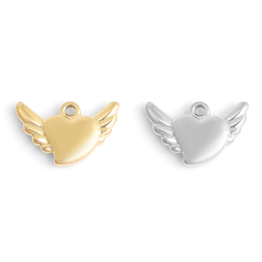 18K Gold PVD Stainless Steel Heart With Angel Wings Charm