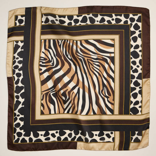 Animal Print Silk-Feel Square Scarf – Zebra & Leopard