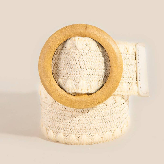 Wooden Round Buckle Braided Fashion Belt