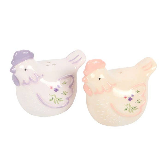 Floral Hen Chicken Shaped Salt and Pepper Shakers