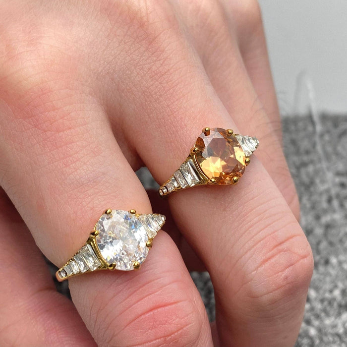Sparkling Zircon 18K Gold Plated Stainless Steel Ring - FGS