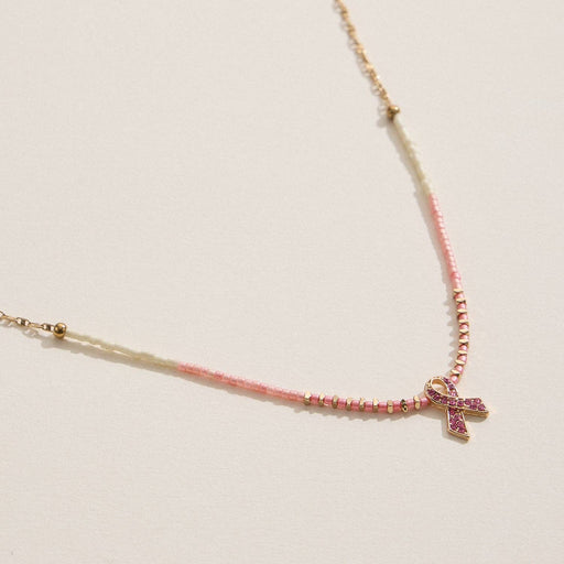 Awareness Pink Ribbon Beaded Necklace