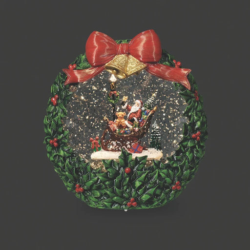 Lighted swirl Wreath w/Santa in Sleigh