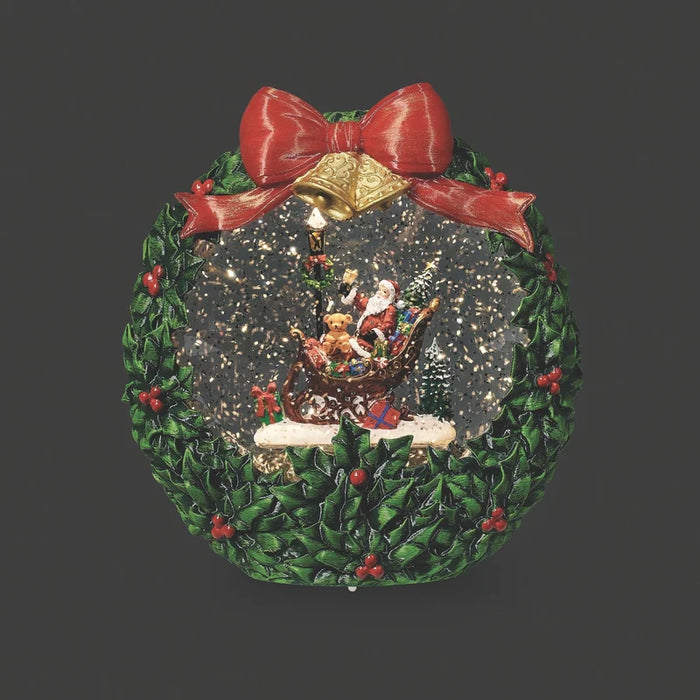 Lighted swirl Wreath w/Santa in Sleigh