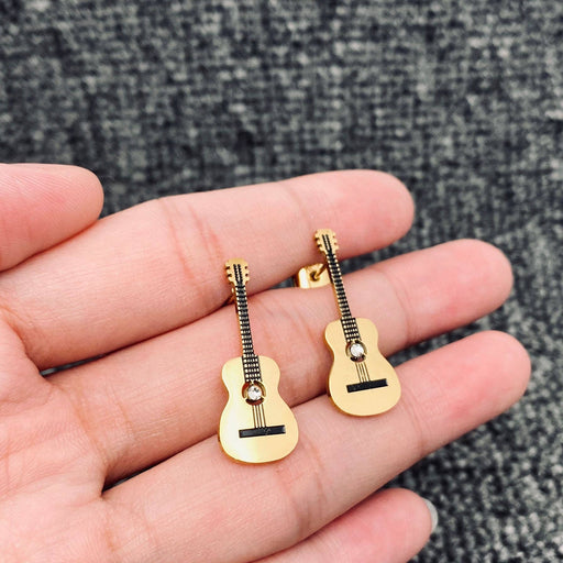 Gold Plated Stainless Steel Guitar Stud Earrings - FGS