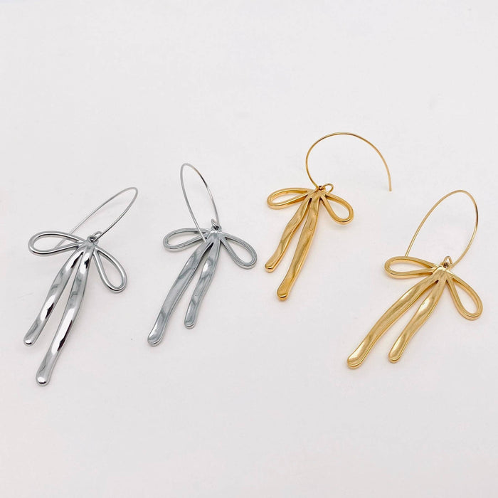 18k Gold Stainless Steel Bow Dangle Earrings - FGS