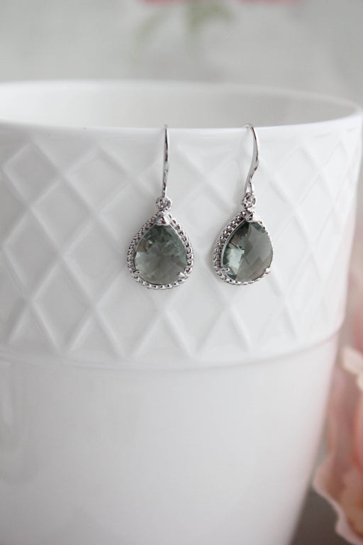 Modern Glass Drop Earrings | Smoke Grey and Silver Earrings