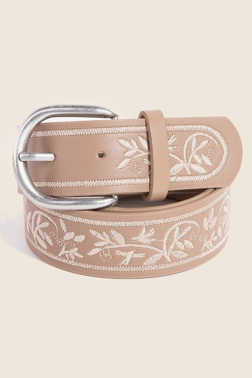 Floral Embroidered Pattern Vegan Leather Belt