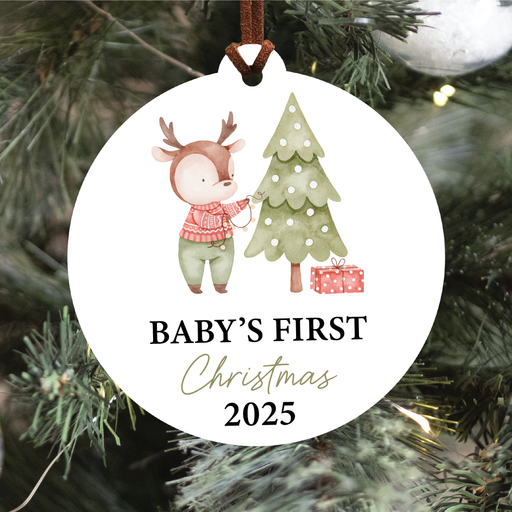 Baby's First Christmas Ornament 2025 | Woodland Reindeer