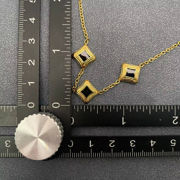 Black Enamel Rhombus Linked 18K Golden SS Bracelet - FGS