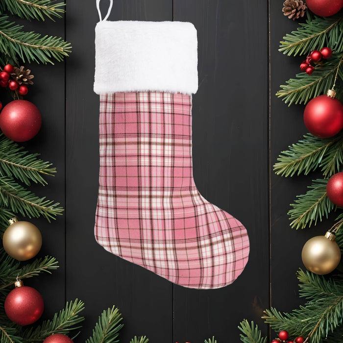 Pink Tones Embroidered Fuzzy Christmas Stockings