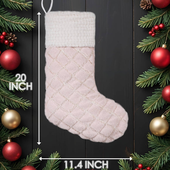 Pink Tones Embroidered Fuzzy Christmas Stockings