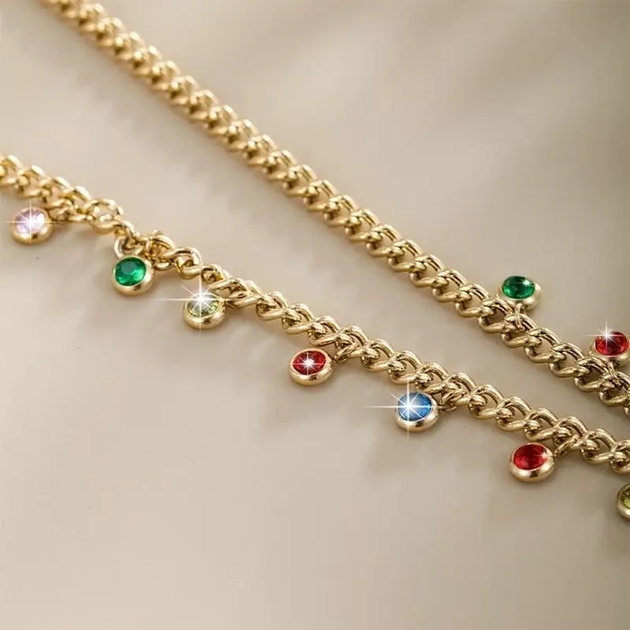 18K Gold Plated Necklace with Color Gem Stones