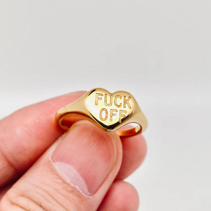 "Fuck Off" Heart-shaped 18K Gold Plated Stee Ring - FGS