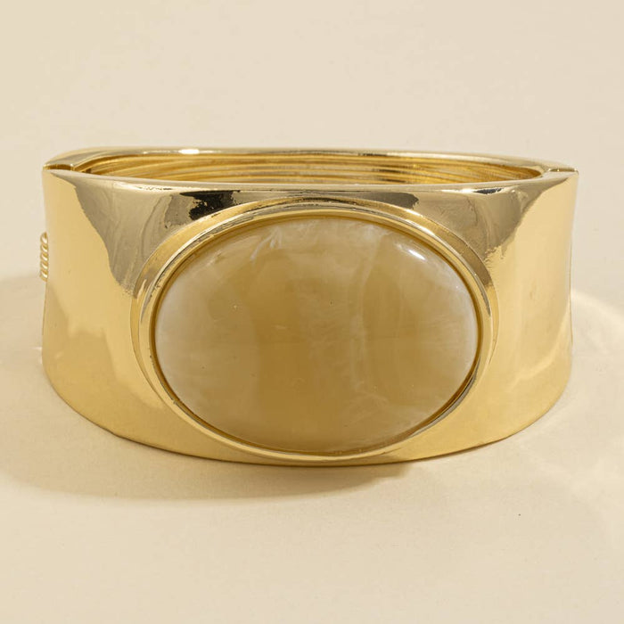 Oval Cabochon Wide Cuff Bracelet