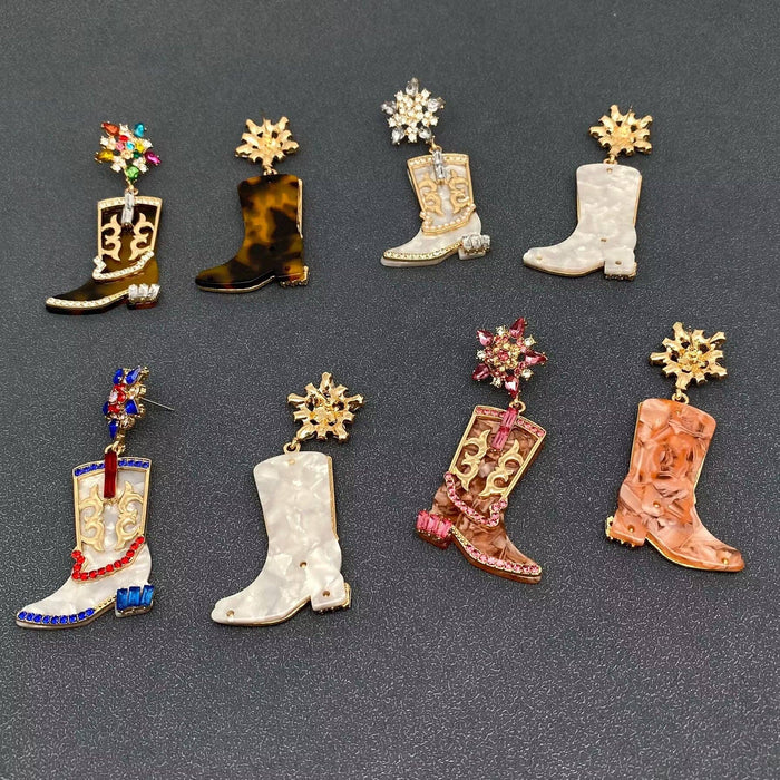 WJ - Western Style Inlaid Rhinestone Boots Post Earrings